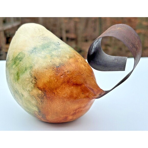 Folk Art Clay Art Pottery Bird Figure w/ Wrought Iron Tail Handcrafted Mexico - Picture 3 of 13